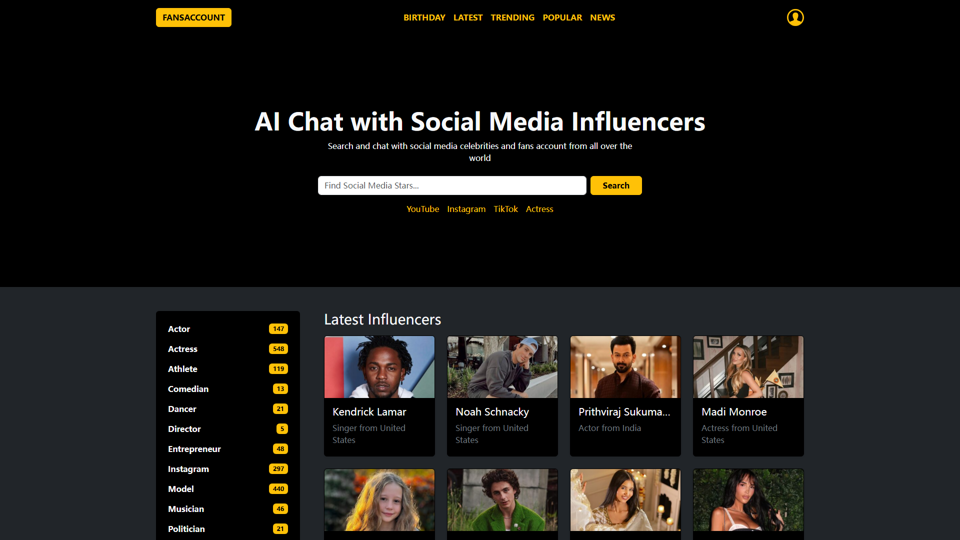 AI Chat with Social Media Influencers - FansAccount