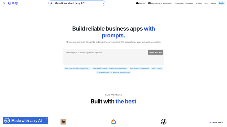 Lazy AI - Build reliable business apps with prompts